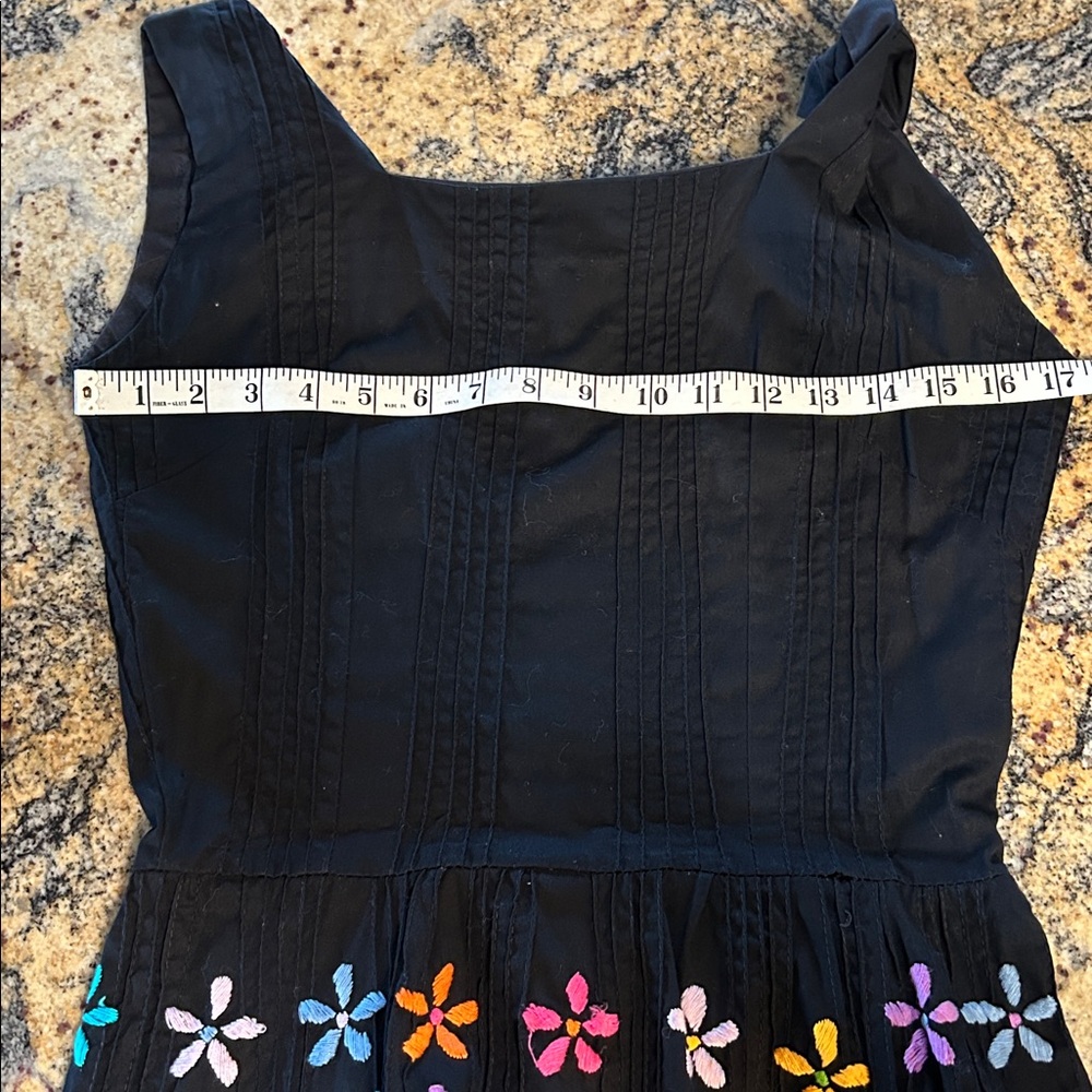70’s Mexican multicolored embroidered floral sleeveless dress small black - Picture 6 of 8